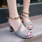 Chunky Heel Metal Bead Strap Ankle Strap Sandals