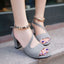 Chunky Heel Metal Bead Strap Ankle Strap Sandals