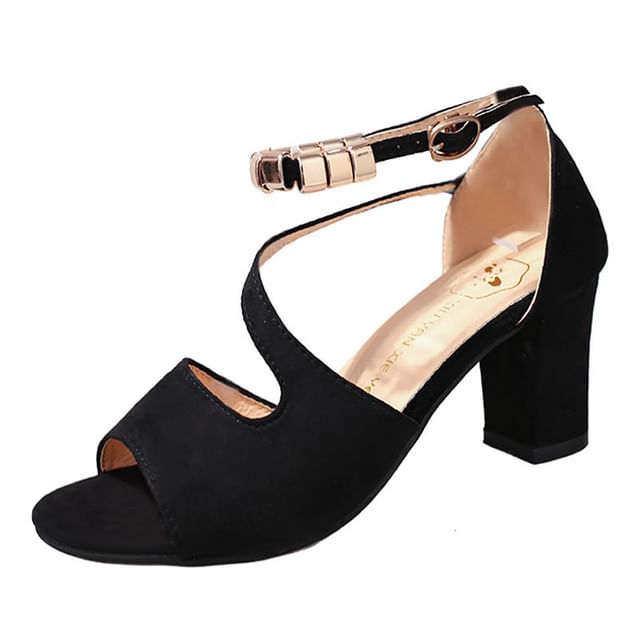 Chunky Heel Metal Bead Strap Ankle Strap Sandals