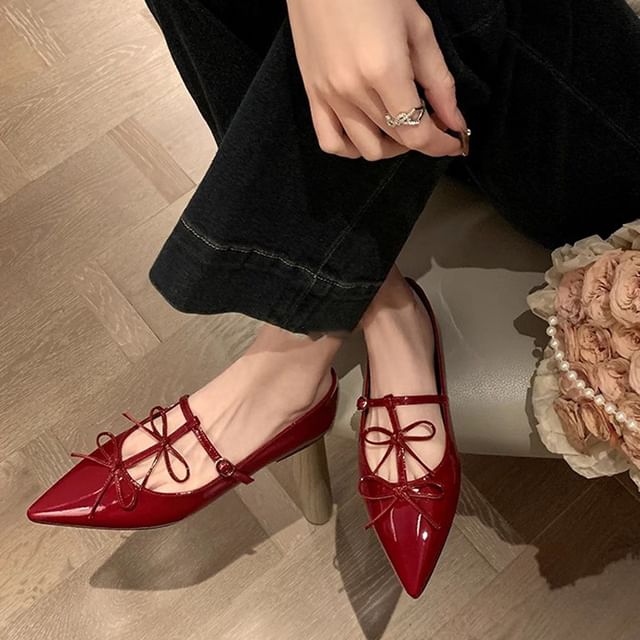 Pointed Bow Mary Jane Flats Hover Image