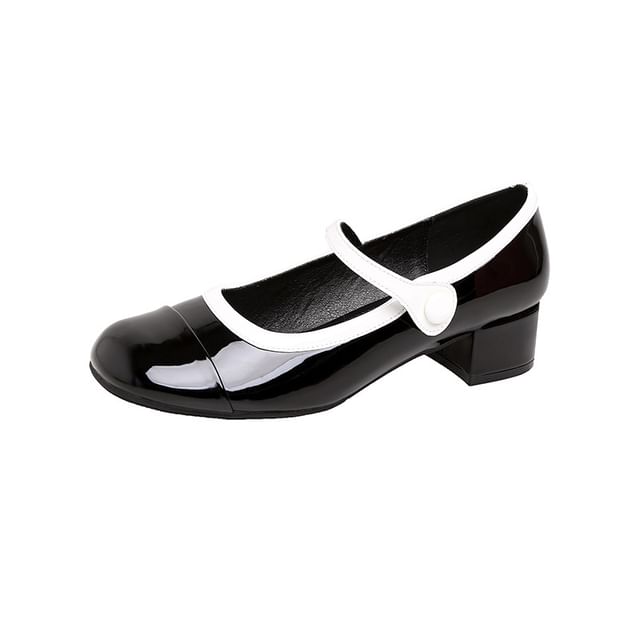 Contrast Trim Block Heel Mary Jane Pumps