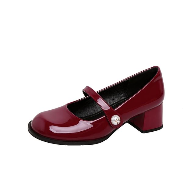 Round Toe Block Heel Mary Jane Pumps