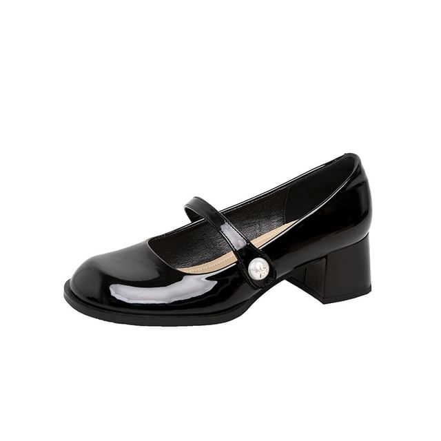Round Toe Block Heel Mary Jane Pumps
