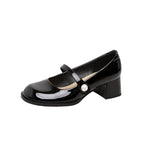 Round Toe Block Heel Mary Jane Pumps