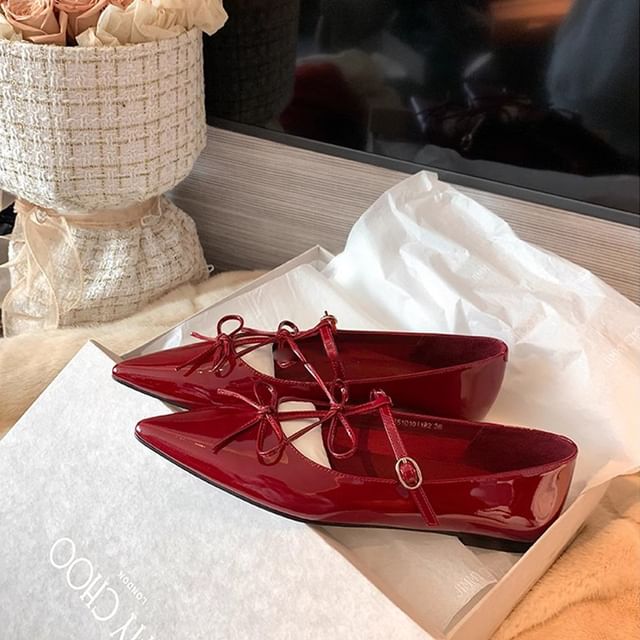 Pointed Bow Mary Jane Flats
