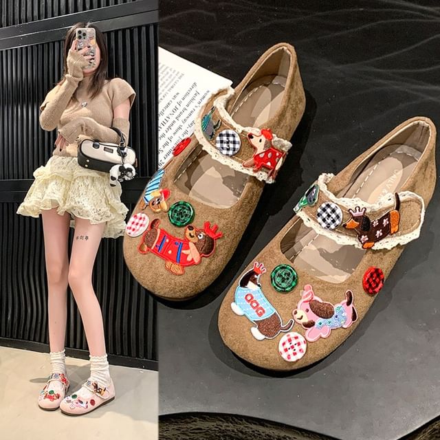 Cartoon Animal Applique Mary Jane Shoes
