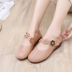 Faux Leather Flower Detail Mary Jane Shoes