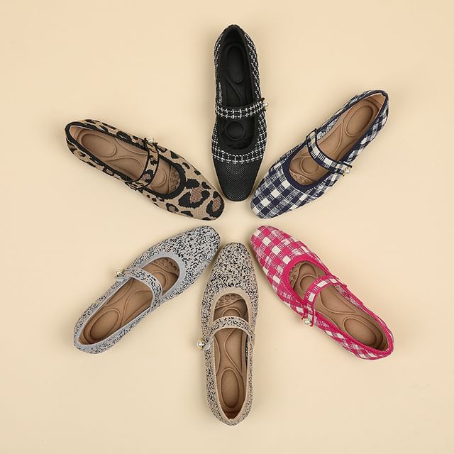 Patterned Knit Mary Jane Flats Hover Image