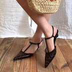 Pointed Toe Leopard Print Slingback Sandals