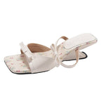 Sandals Wedge Bow Toe Heel Square