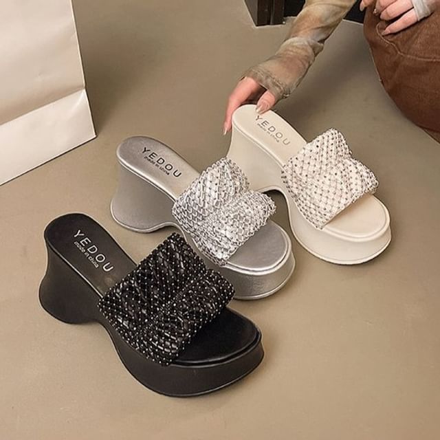 Sandals Platform Heel Rhinestone Slide Wedge
