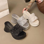 Sandals Platform Heel Rhinestone Slide Wedge
