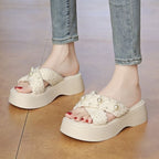 Slide Faux Platform Pearl Sandals Cross Criss