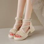 Platform Chunky Heel Shirred Sandals