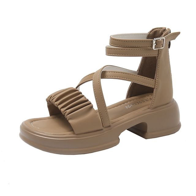 Platform Chunky Heel Shirred Sandals