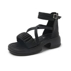 Platform Chunky Heel Shirred Sandals