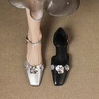 Square-Toe Sequined Sandals