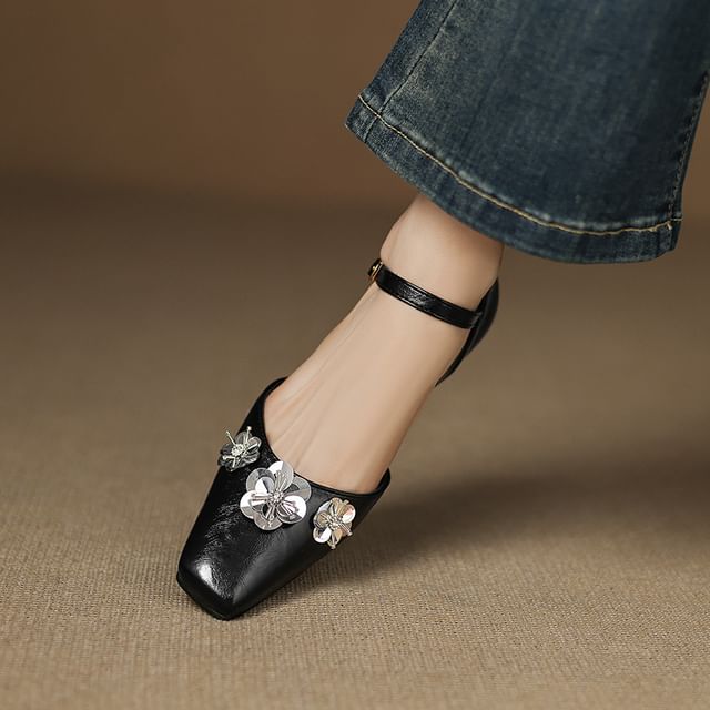 Square-Toe Sequined Sandals