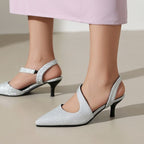 Kitten Heel Pointed Toe Glitter Slingback Sandals