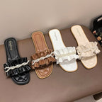 Ruffle Faux Sandals Pearl Slide