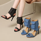 Boot Denim Buckled Sandals High Heel